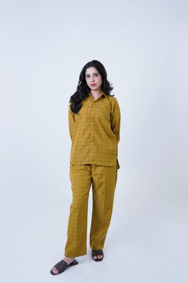 Mustard LUXURY cotton check printed co-ord sets for women
