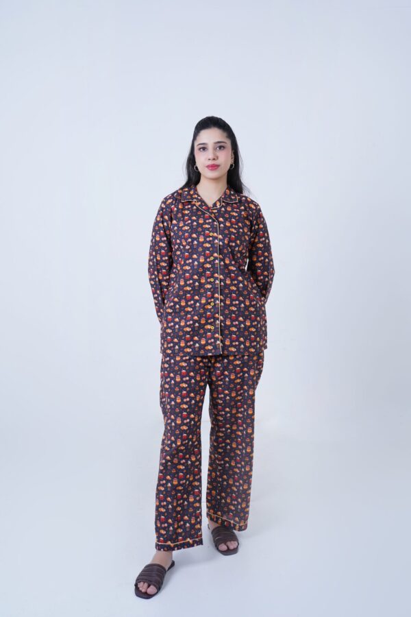 Base Blue Winter Cotton Food Printed PJ Set for Women