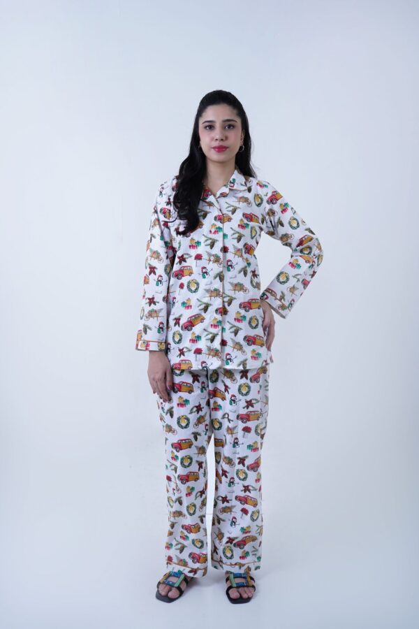 White Winter Cotton Chill Printed PJ Set for Women