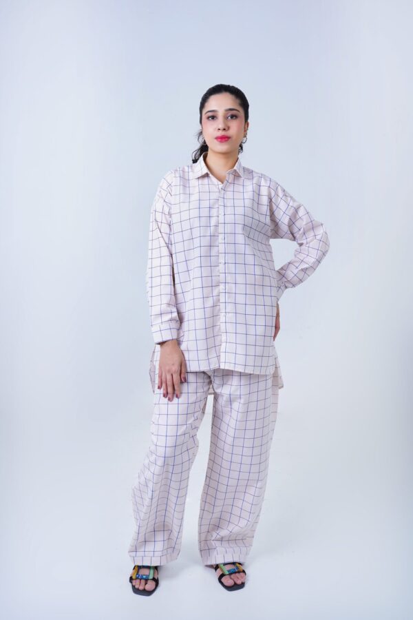 WHITE LUXURY cotton check printed co-ord sets for women