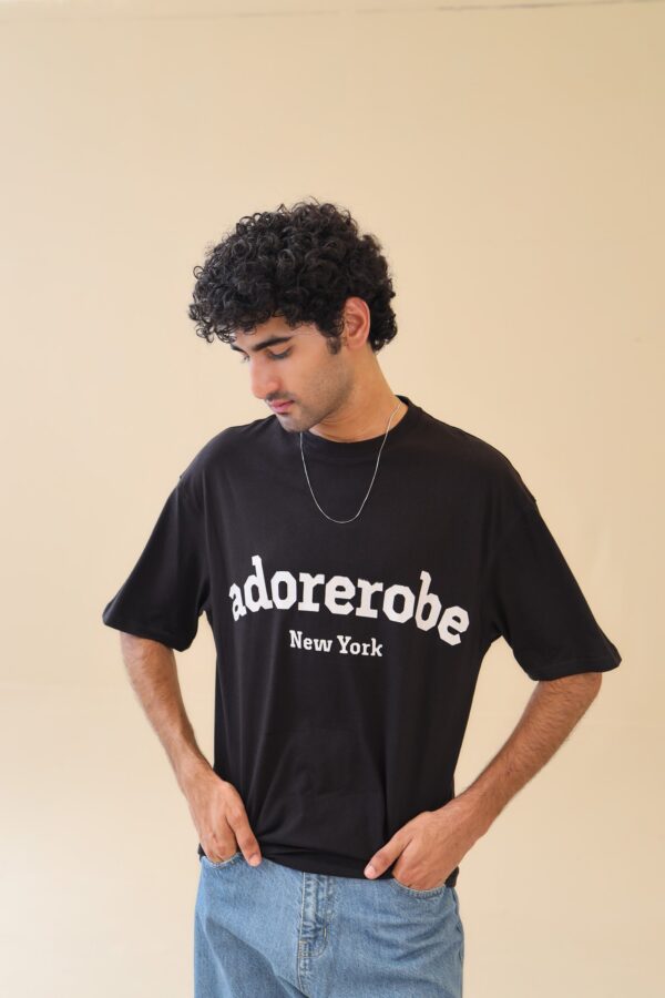 Unisex Drop Shoulder Adorerobe T-shirt 100% Cotton, Black