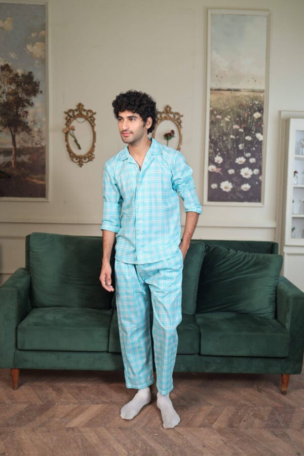 Sky blue Cambric Midnight Printed PJ Set for men