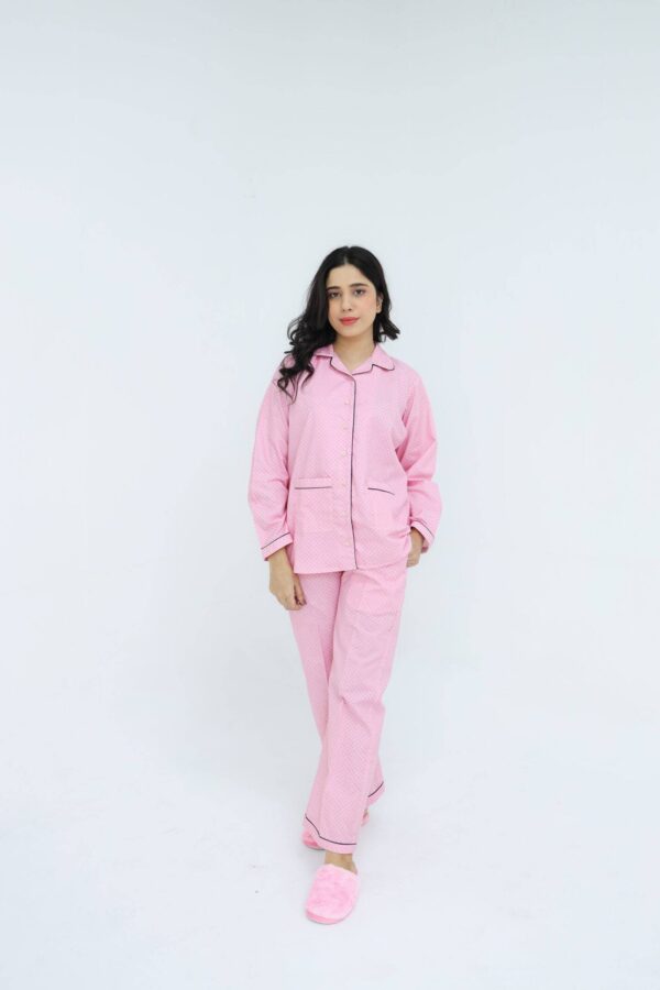 Baby Pink Cotton Lattic Printed PJ Set for Women